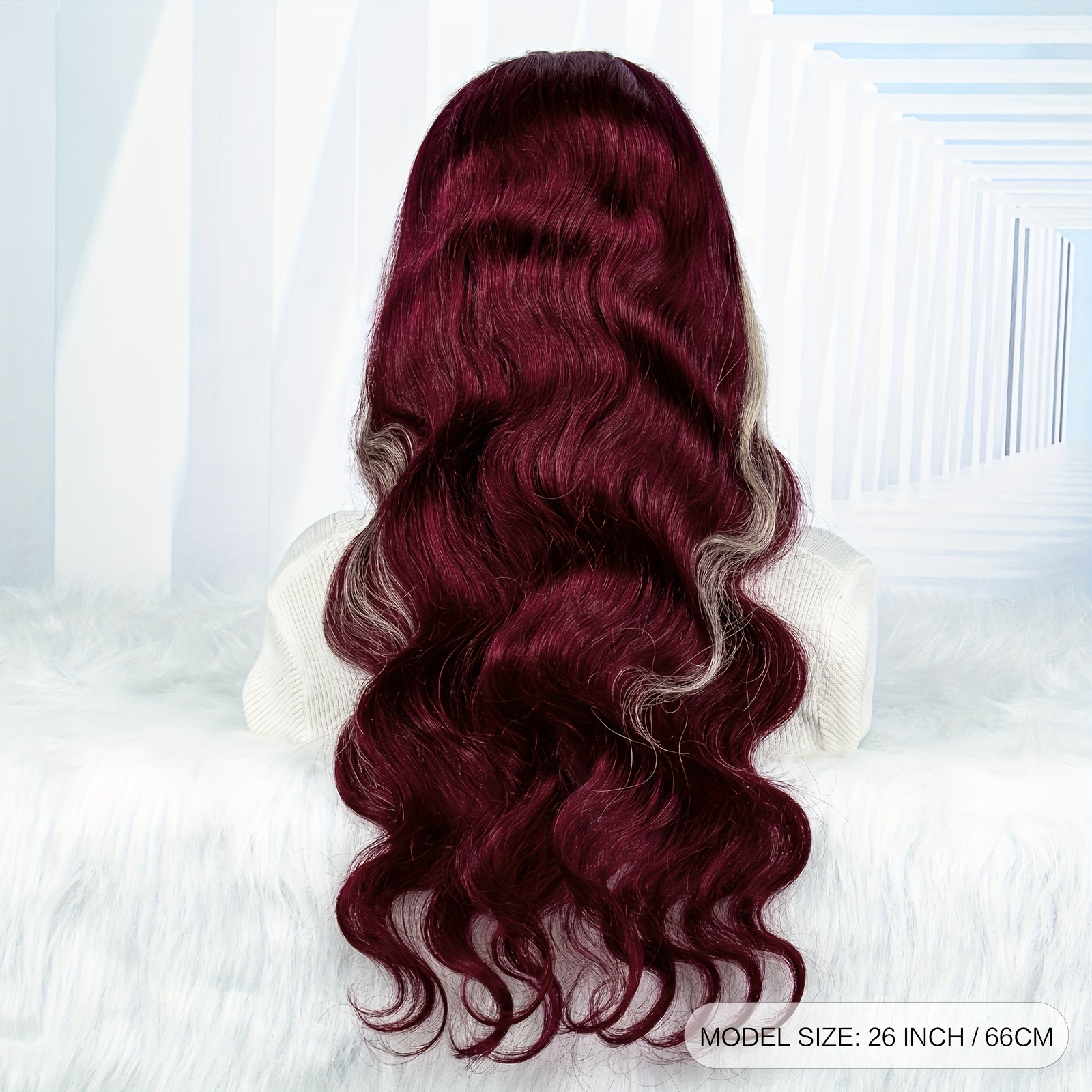 Burgundy Body Wave Human Hair Wig 613 Stripe Highlights Lace