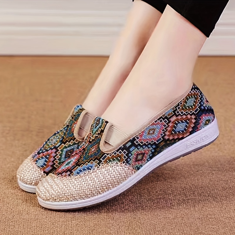 Women's Floral Print Flat Shoes Tribal Style Ankle Strap - Temu