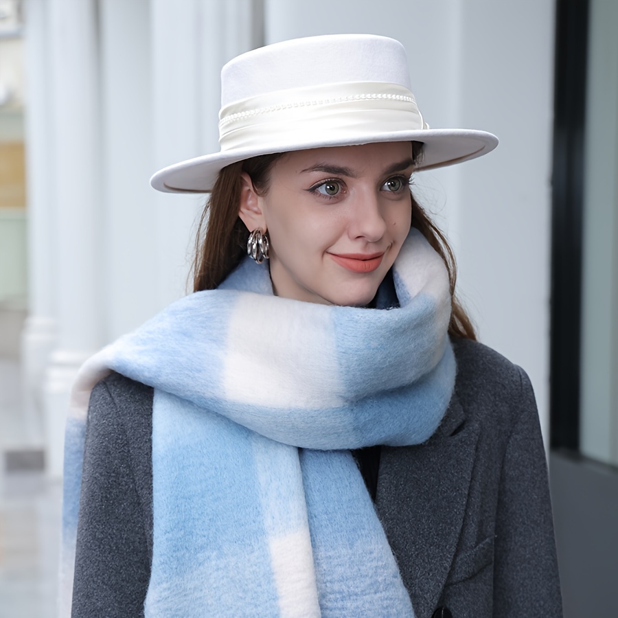 Elegant Ribbon Decor Fedoras Classic French Style Flat Brim Felt Hats Solid  Trilby Hat For Women Autumn Winter