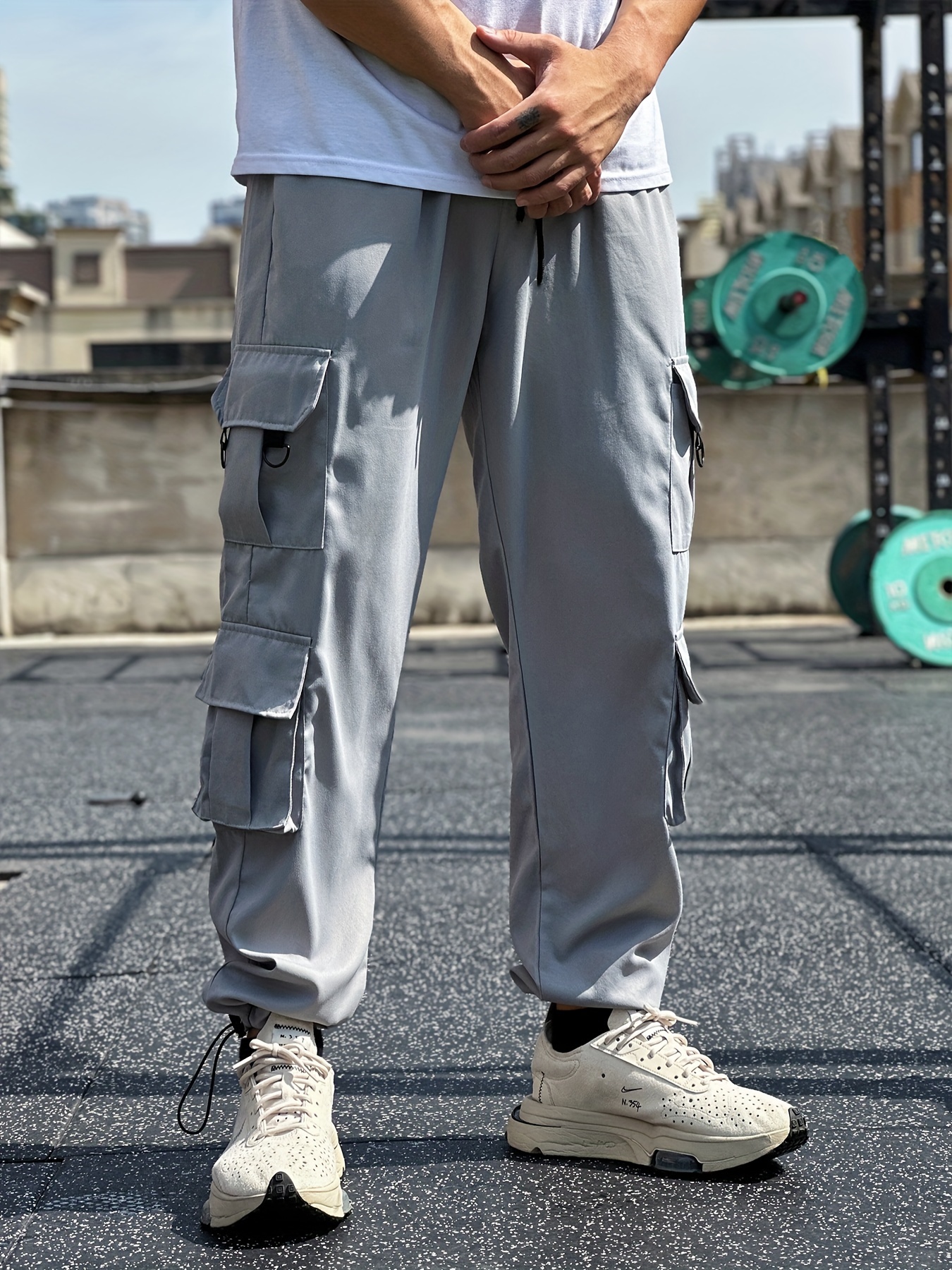 Men's Relaxed Fit Drawstring Cargo Pants With Pockets, Loose Trendy Overalls