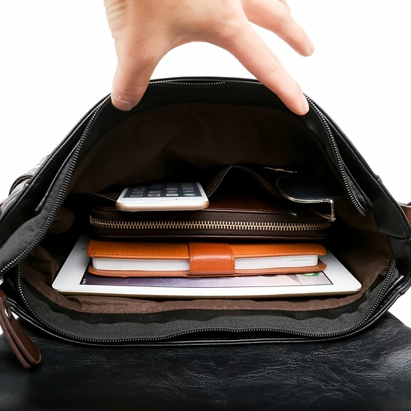 mens pu leather shoulder bag business casual all match envelope bag details 2