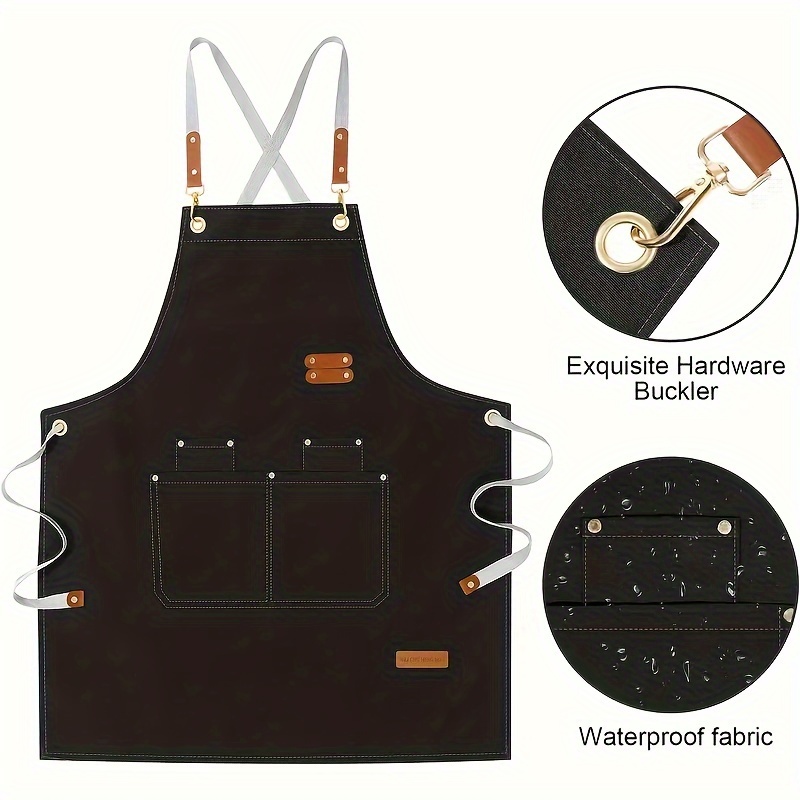 1pc canvas waterproof and stain resistant restaurant apron with pockets suitable for   men and women very suitable for coffee bars restaurants and multi purpose waterproof work clothes at the waist details 2