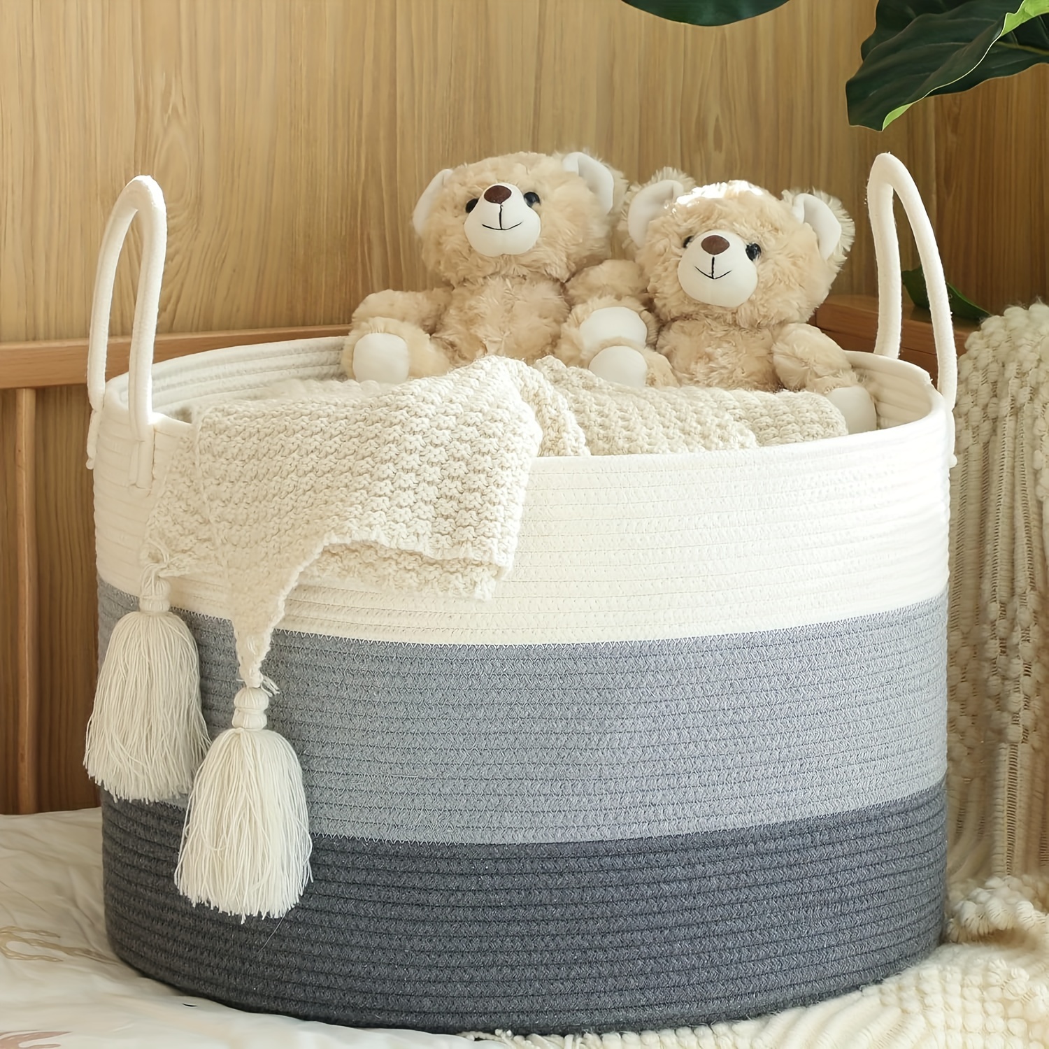 26 x 20 Extra Large Storage Basket with Lid, Cotton Rope Storage