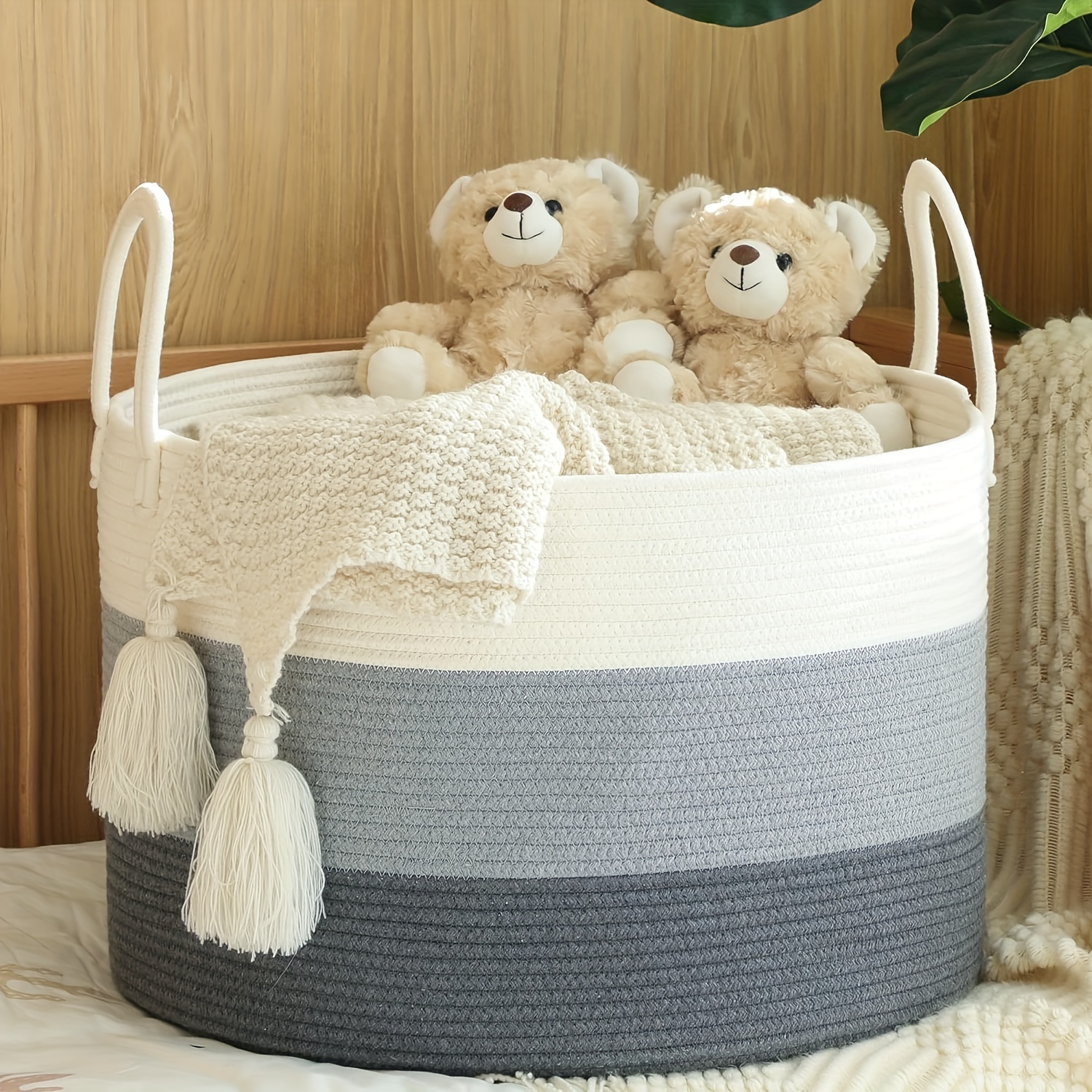 Tall Laundry Basket Woven Storage Basket With Handle Blanket - Temu