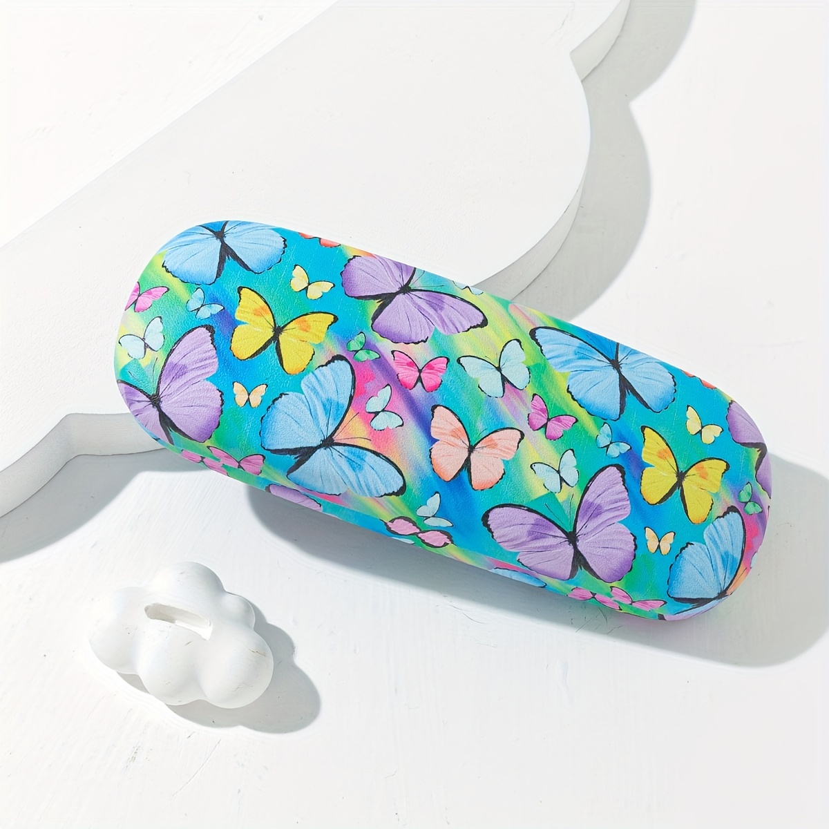 Iridescent Gradient Base Multicolor Butterfly All-Over Print Glasses Case