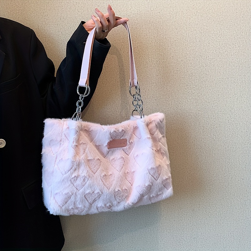 Plüsch Handtasche Damen - Flauschige Umhängetasche In Coffee