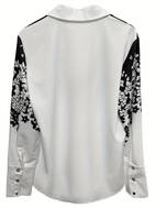 floral print polo collar shirt casual long sleeve shirt for spring fall womens clothing