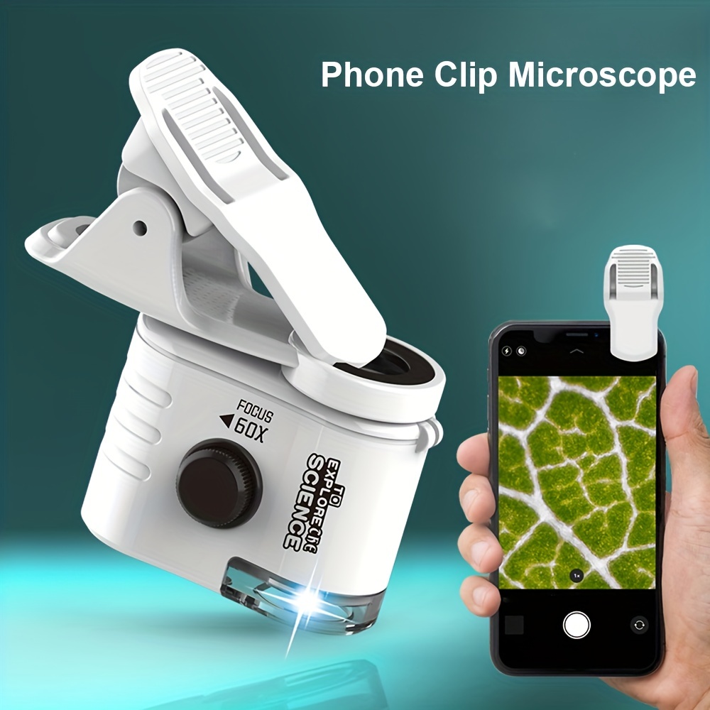 60x Microscope with LED Light & Phone Adapter Clip | Toys & Games