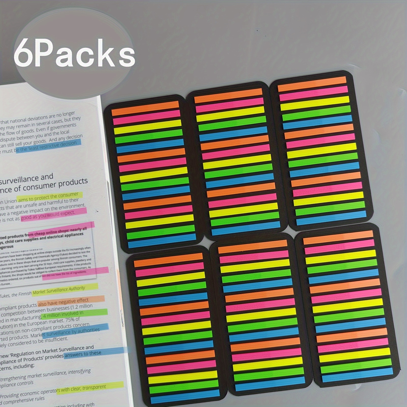 

6pcs Ultra-thin Index Stickers Fluorescent Transparent Convenience Stickers Reading Markers Office Message Notes 1800 Sheets