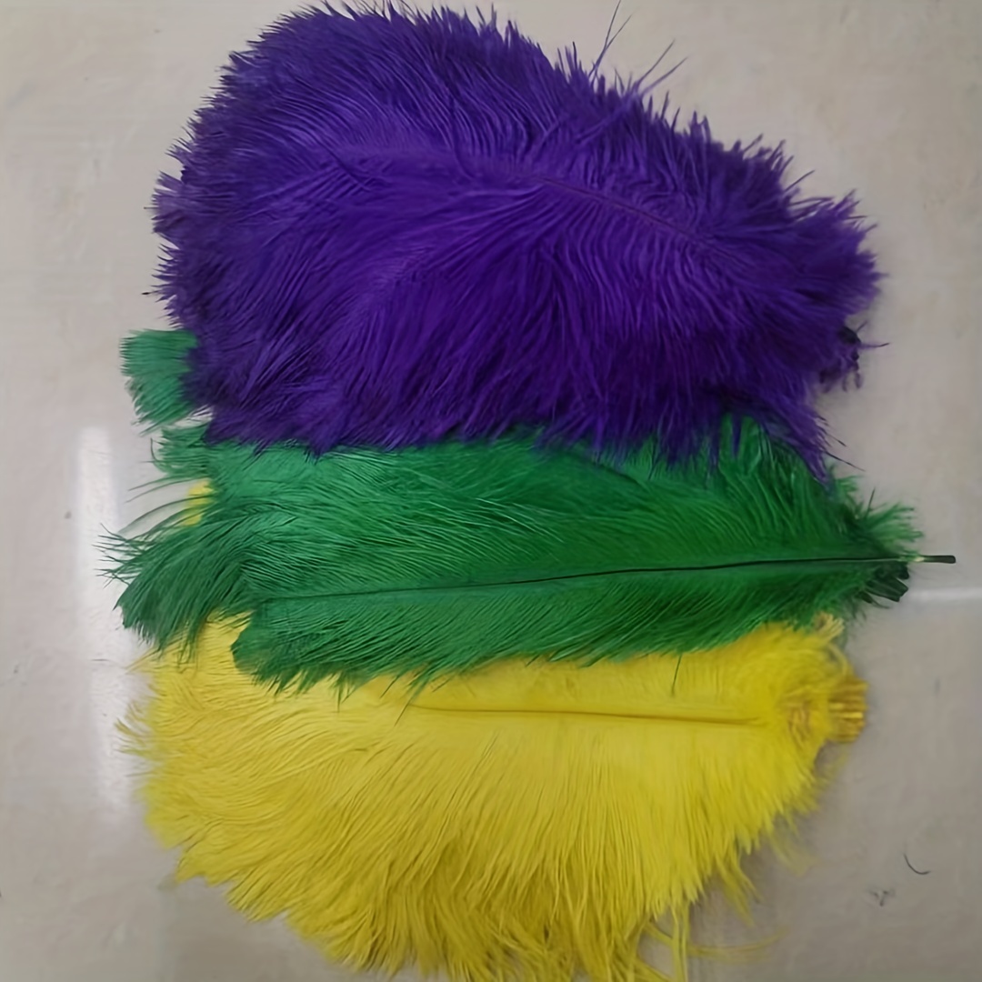 Mardi Gras Natural Green Gold Purple Ostrich Feathers Decorations10-12inch for Wedding Party Centerpieces,Flower Arrangement and Home Decoration