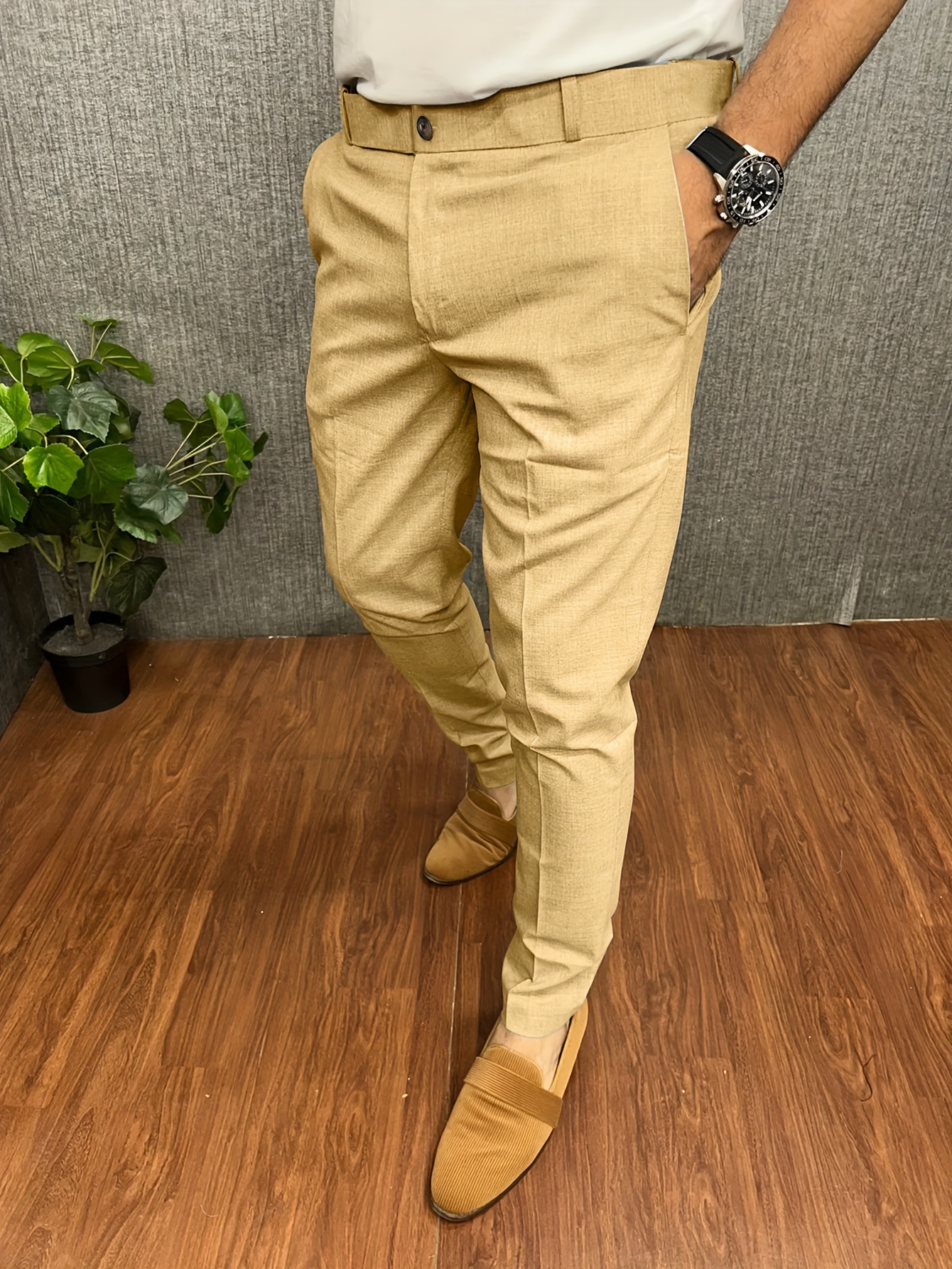 Men Suit Trouser Ankle Dress Pants Slacks Formal Business Office Working  Wedding