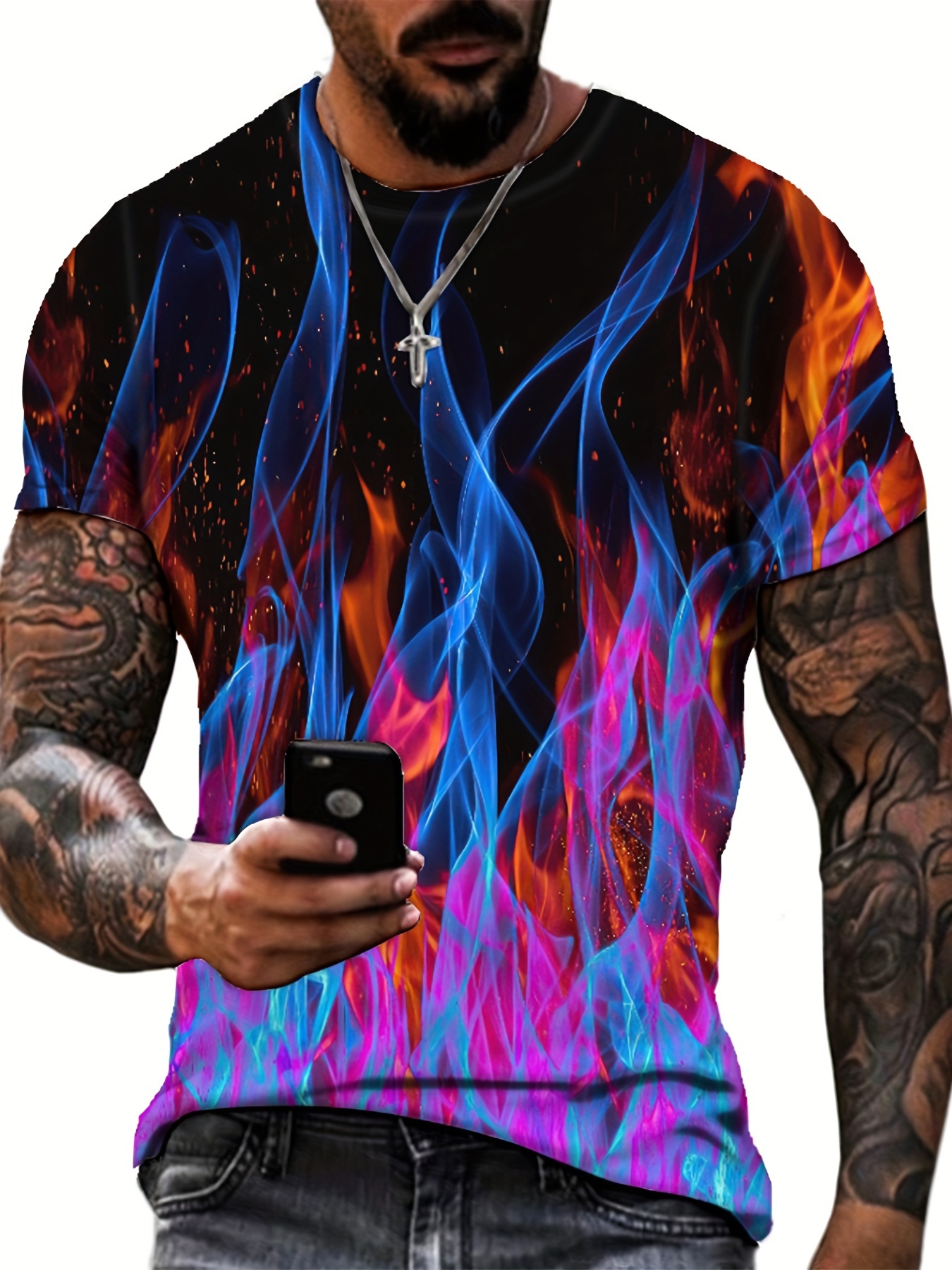 Sportswear Men's Flame Graphic T shirt Comfy Shorts Outdoor - Temu