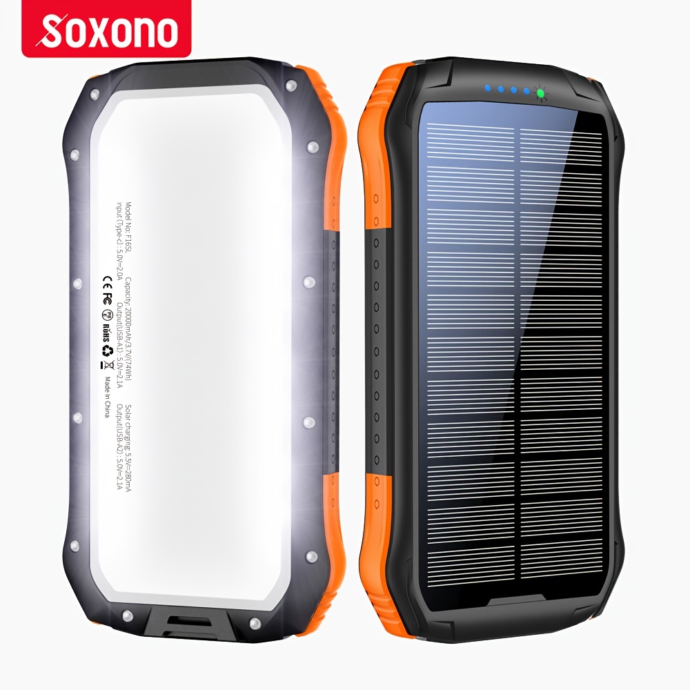 Fast Charging Solar Power Bank - 27000mAh - 4 Solar Panels - 3 USB Outputs