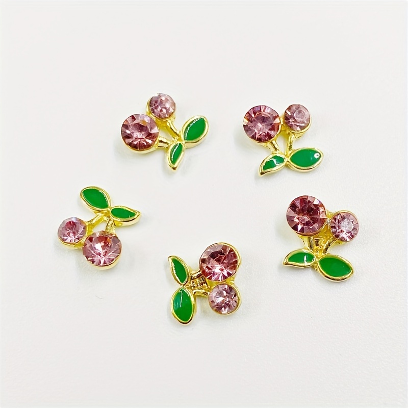 10pcs Gold/silver Metal Base Nail Decorations Red Cherry Crystal