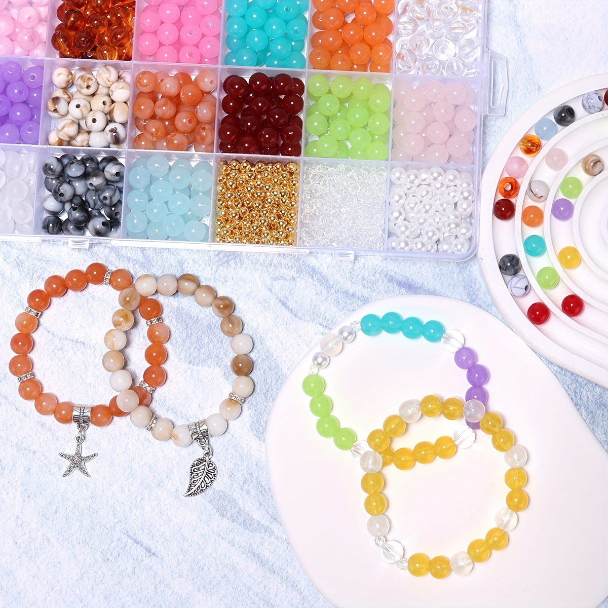 LFLIUN Acrylic Beads for Bracelet Making Kit Glass Beads,Turquoise Beads  for Bracelet Making, Beads for Bracelet Earring Necklace Jewelry Making
