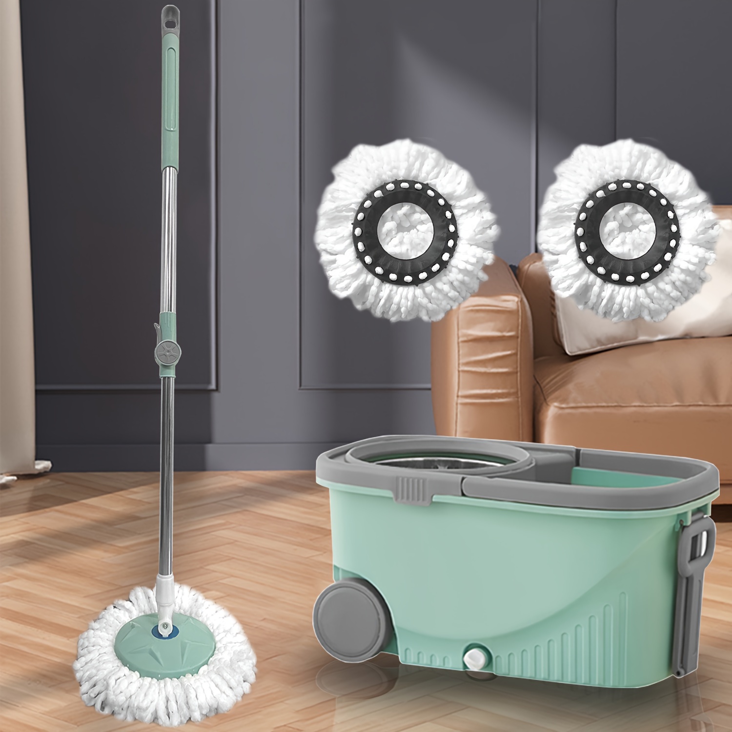 Household Spin Mop And Bucket Set With 2 Mop Heads Household - Temu