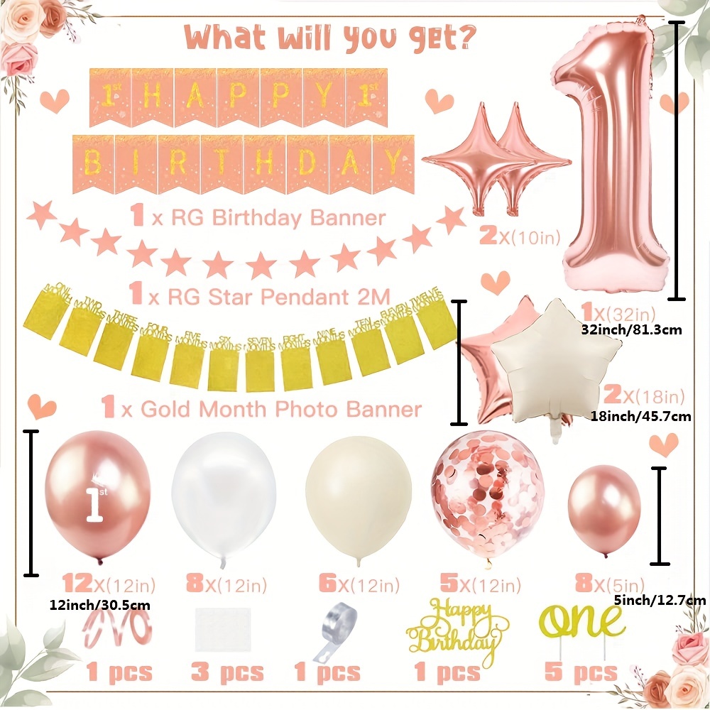 1st Birthday Decoration Kit Includes Latex Balloons Banner - Temu
