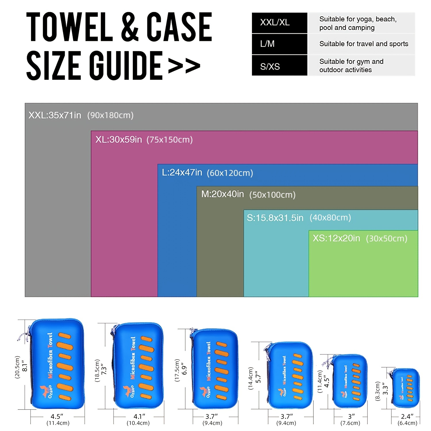 Ozaeo Microfiber Travel Towel Ultra Compact Fast Drying for Sports Beach