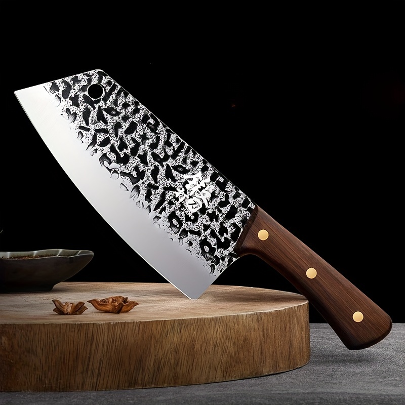 Cuchillo de carnicero forjado de 8 pulgadas con patrón de martillo forjado  para cocina, cuchillo de carnicero de acero inoxidable de alto carbono