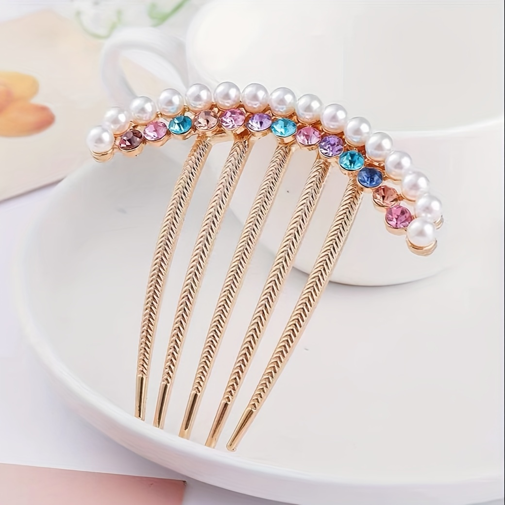 faux pearl rhinestone hairpin headwear for girls details 2