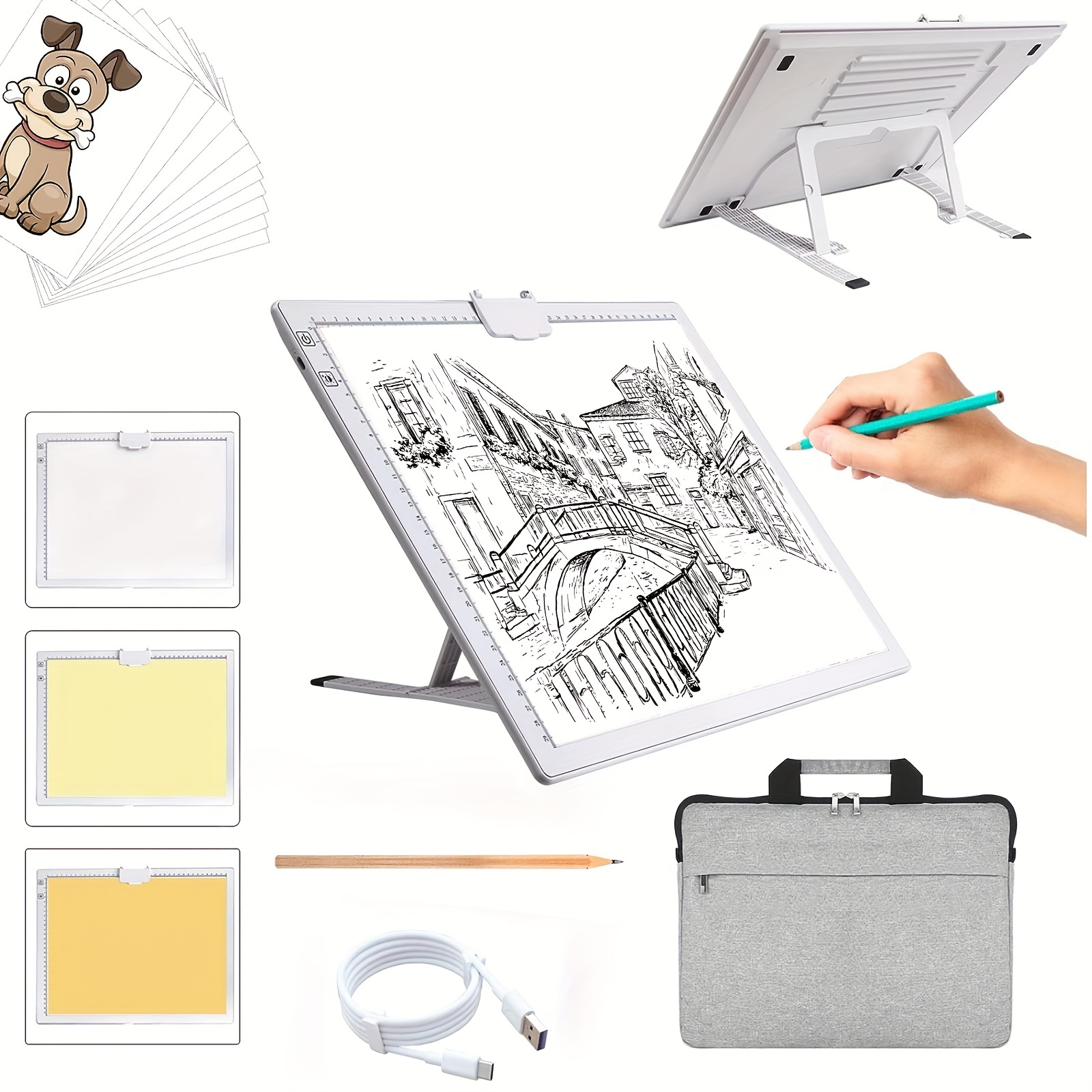 Rechargeable A2 Light Pad - Battery Powered Tracing Light Box, 3 Colors 6  Levels Adjustable Brightness Light Board, Ultra-Thin Wireless Diamond