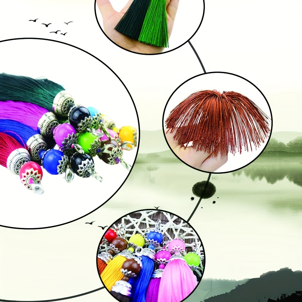 100pcs 13cm/5 inch Silky Floss Bookmark Tassels with 2-Inch Cord Loop and Small