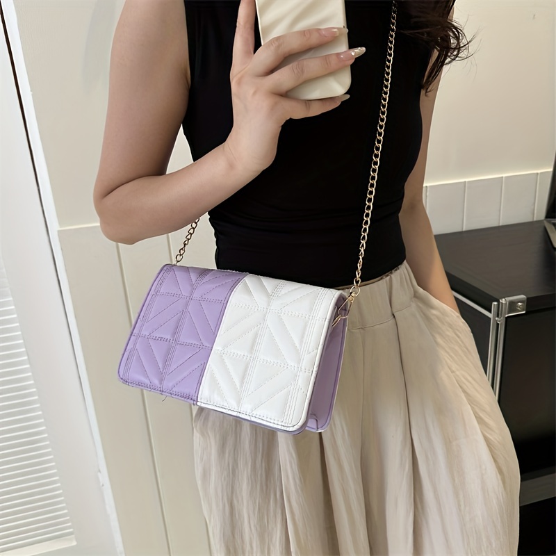 Colorblock Quilted Square Bag Stylish Flap Shoulder Chain Bag