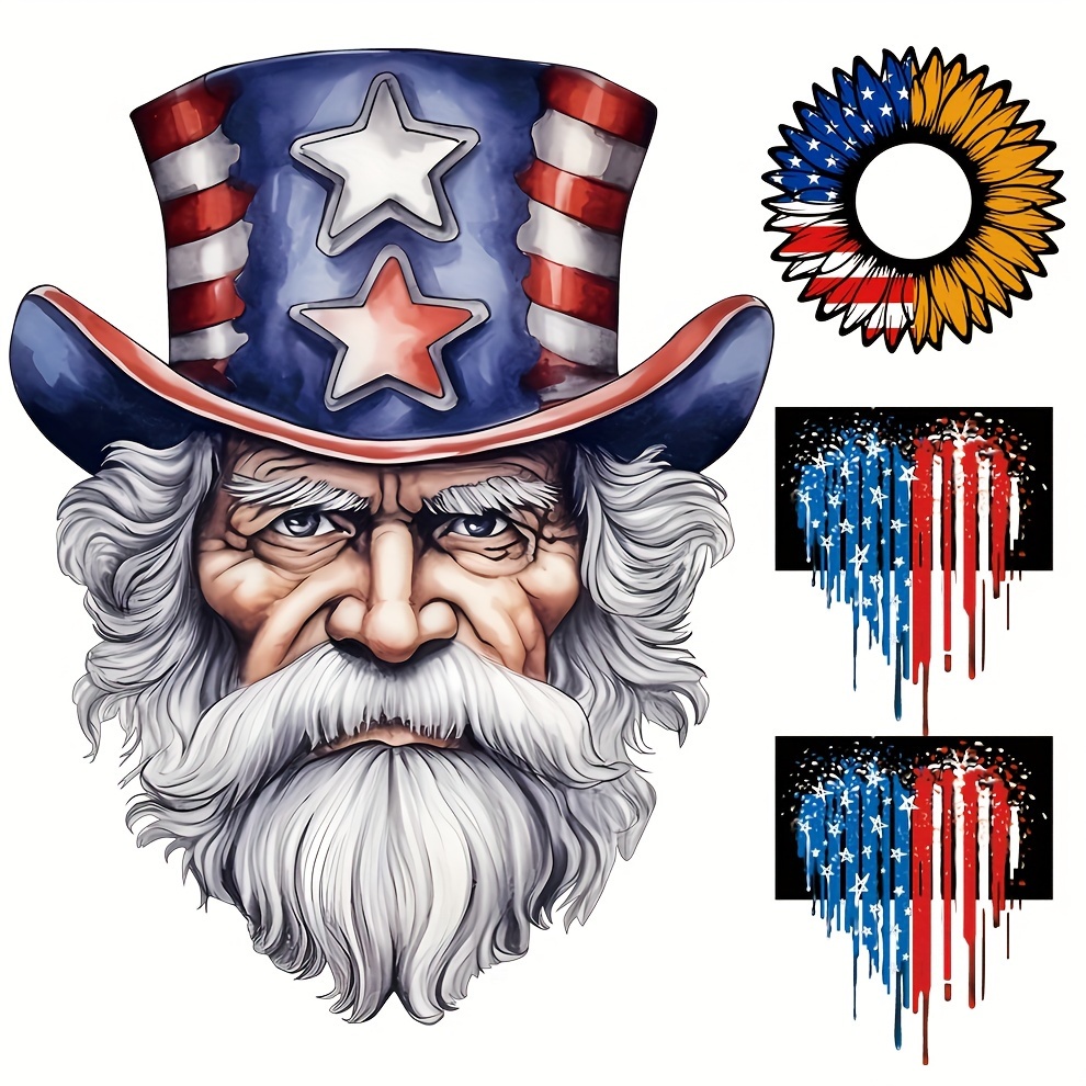 American Patriotic Elements With Old Men Designs Diy Iron - Temu