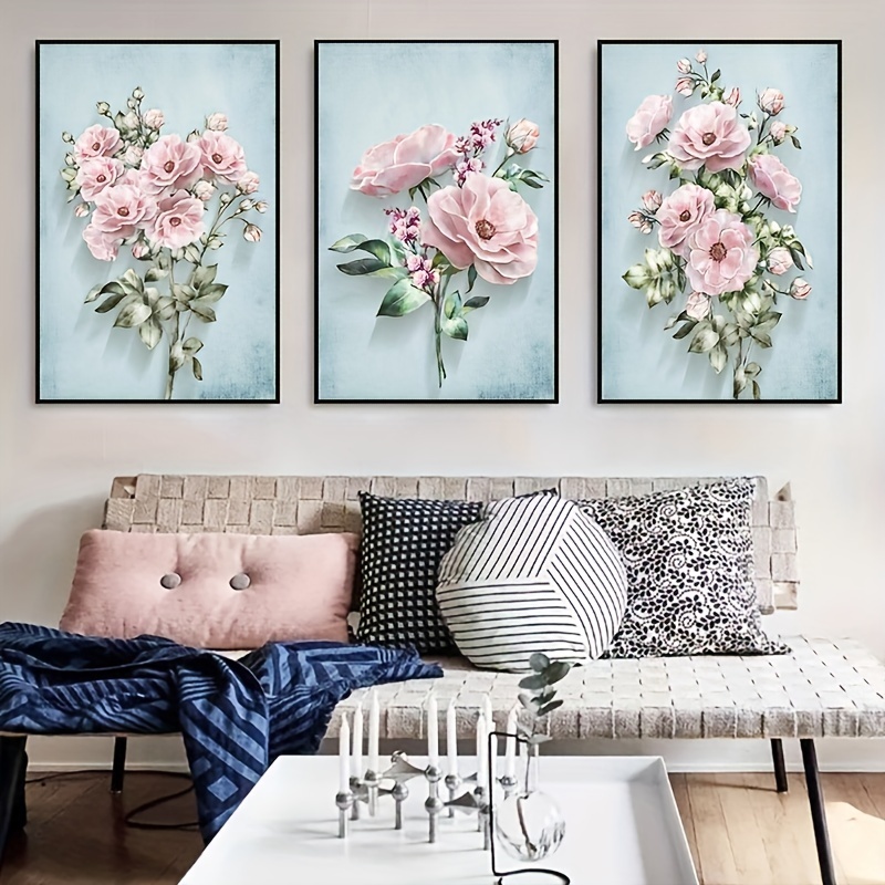 Hd Printed Flower Canvas Painting, Blue Spring Floral Wall Art
