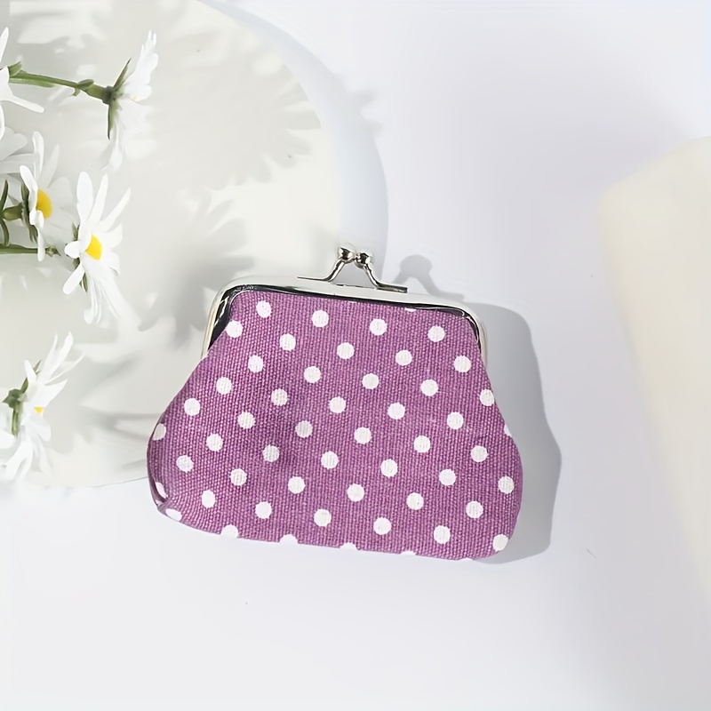 Kiss Lock Coin Purse, Women's Stylish Polka Dot Small Wallet Cute