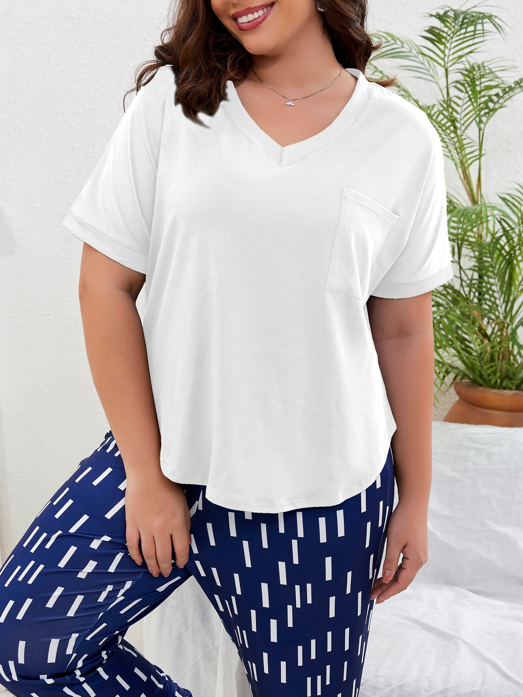Camiseta casual plus size blusa feminina plus size sólida - Temu Portugal