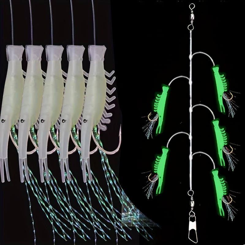 Fishing Jig String 5 Bait Hook Luminous Bionic Shrimp String - Temu New  Zealand