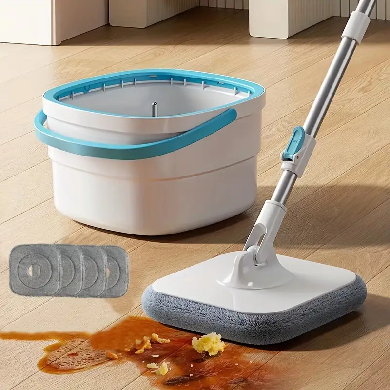 1set, New Sewage Seperation Hand-free Mop With A Rotating Head And A Bucket  To Send Three Fiber Cloth Heads Lazy Mopping Artifact Cleans And Separate