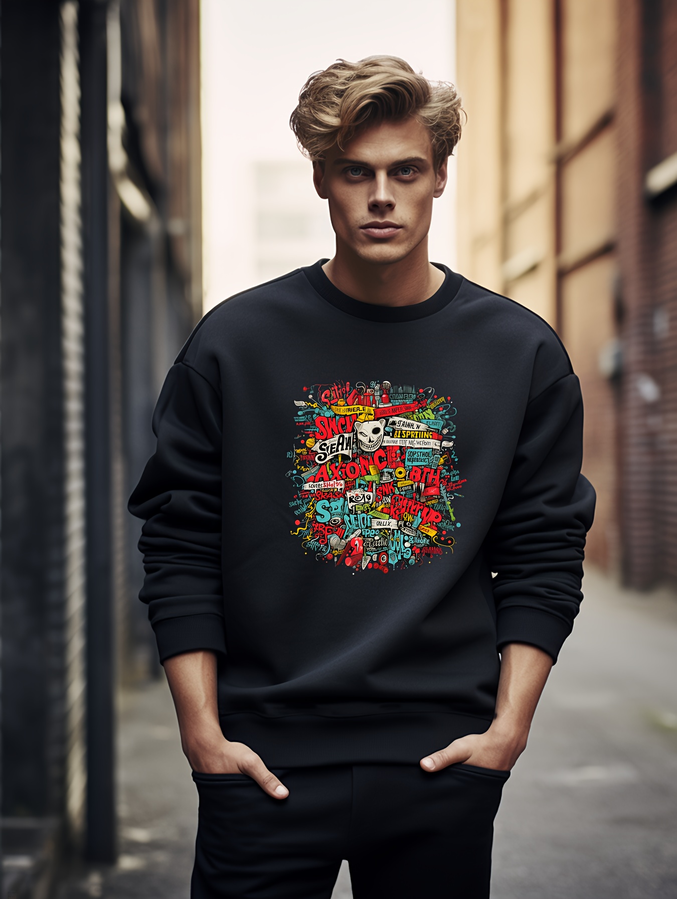 Men's Fashion Colorful Print Sweatshirt Long Sleeve Crew - Temu Canada