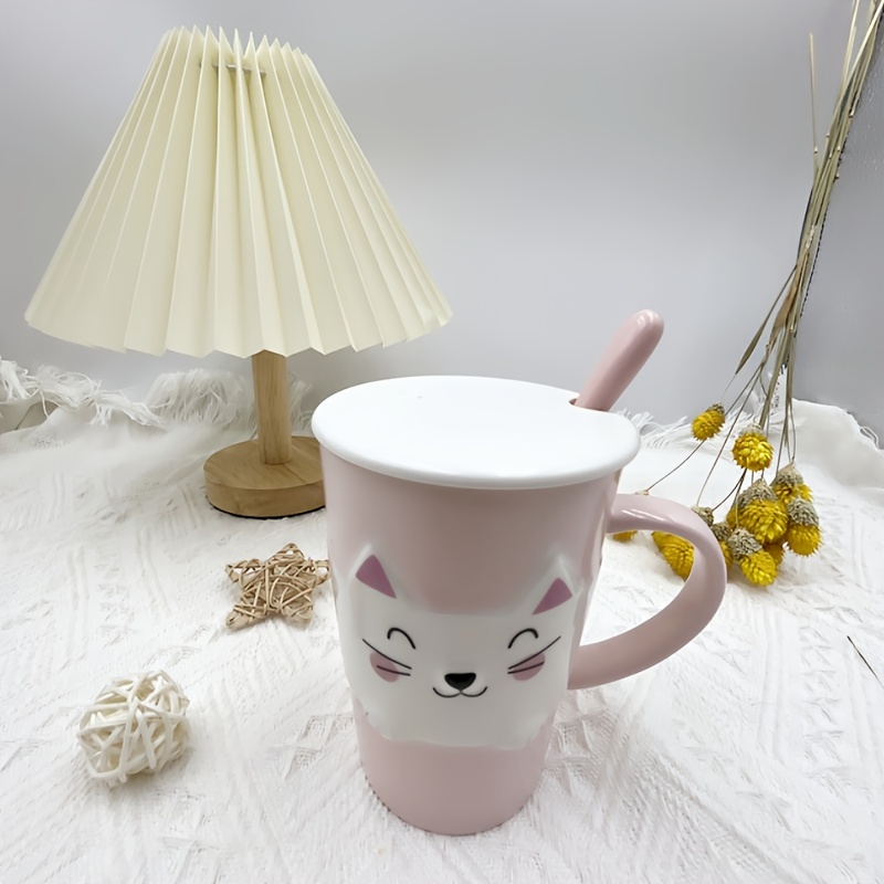 Bearachild Taza de cerámica con tapa para café, té, leche, agua, tazas  bonitas creativas con patrón de flores, contenedor de avena, tazas con asa,  Juegos de servir café y té Azul Bearachild