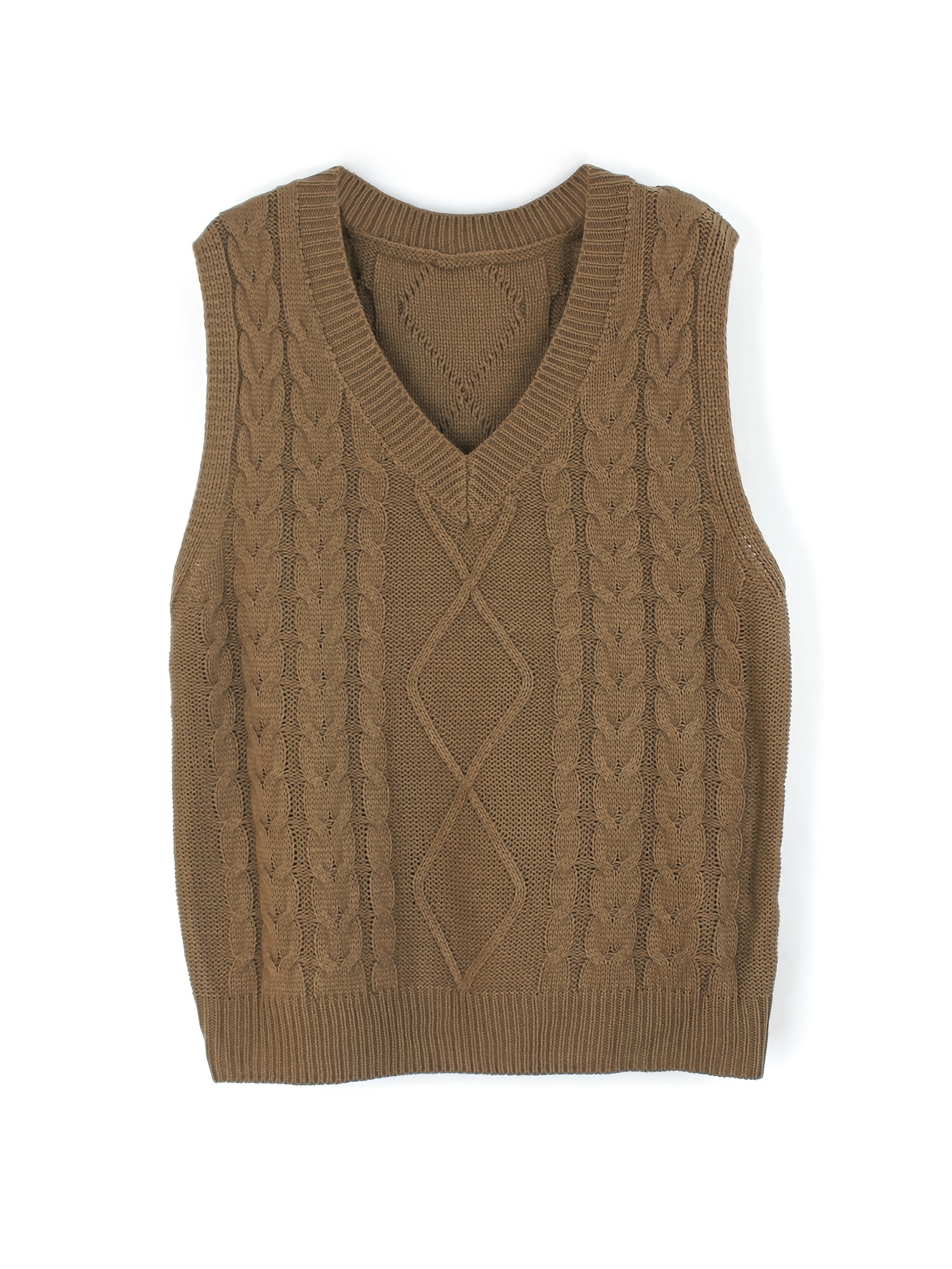 Women's Round Neck Knit Sweater Vest Sleeveless Knit Tank Top Solid Color  Cable Knit Pullover Sweater Casual Loose