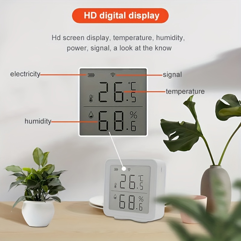 Tuya Wifi Smart Temperature And Humidity Sensor Indoor Hygrometer  Thermometer With Lcd Display For Alexa,google Assistant - Temu