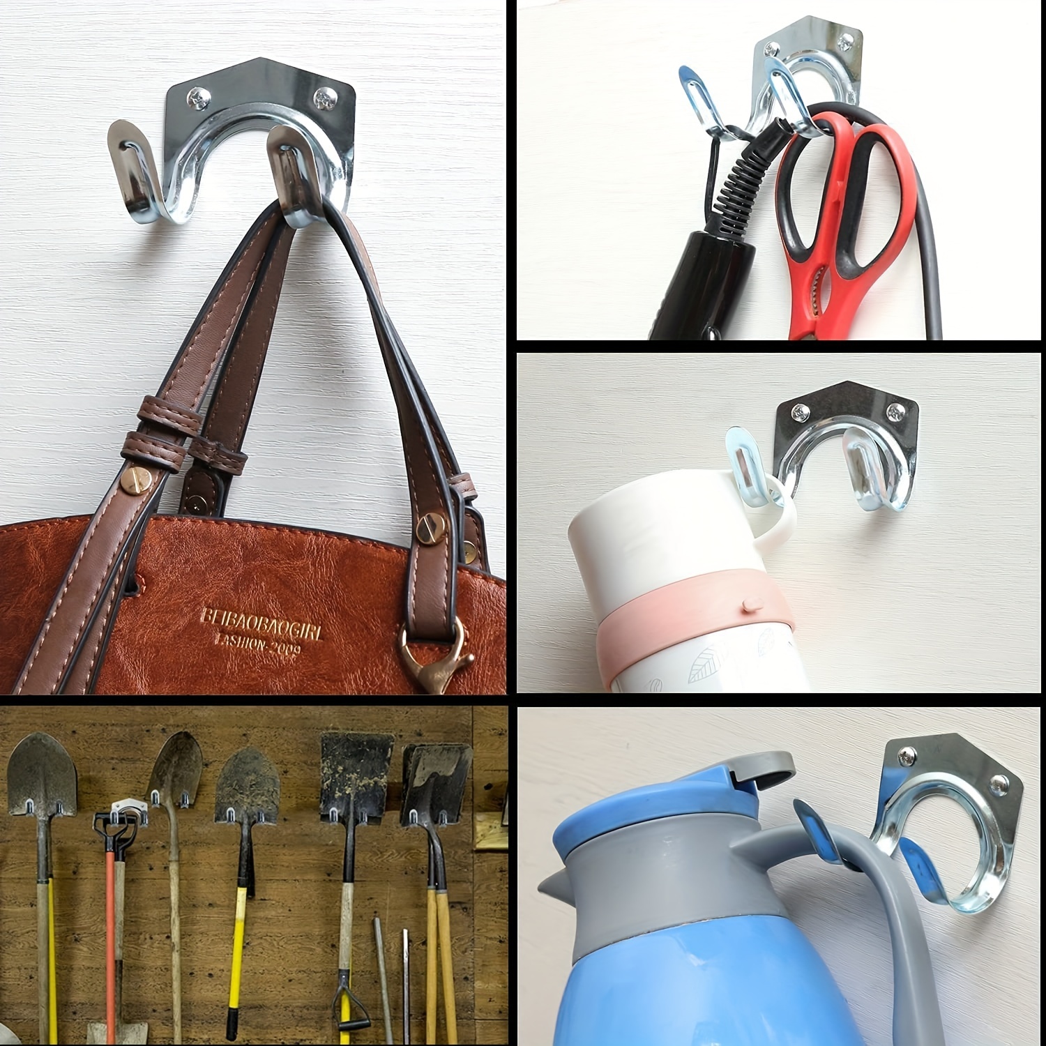 12 Pack Tool Hanger Hooks Set, Storage Hooks, Wall Hooks For Garage Shed,  Garden Tools, Spade, Brackets Mounted, Warehouse Workshop Heavy Duty Galvani