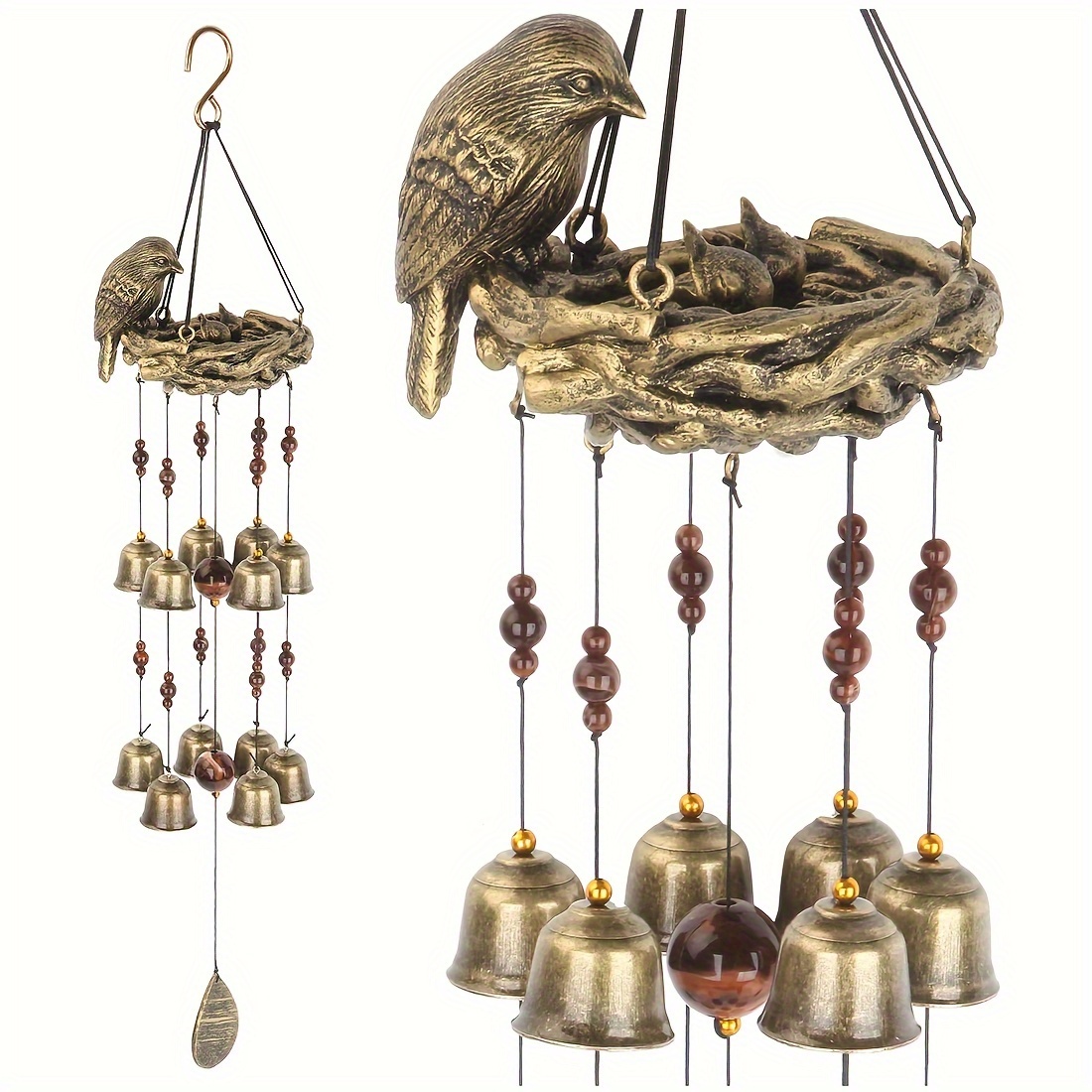 

1pc Bird Nest Wind Chime, Bird Bells Chimes With 12 Wind Bells For Glory Mother's Love Gift, Garden Backyard Church Hanging Decor, Bronze