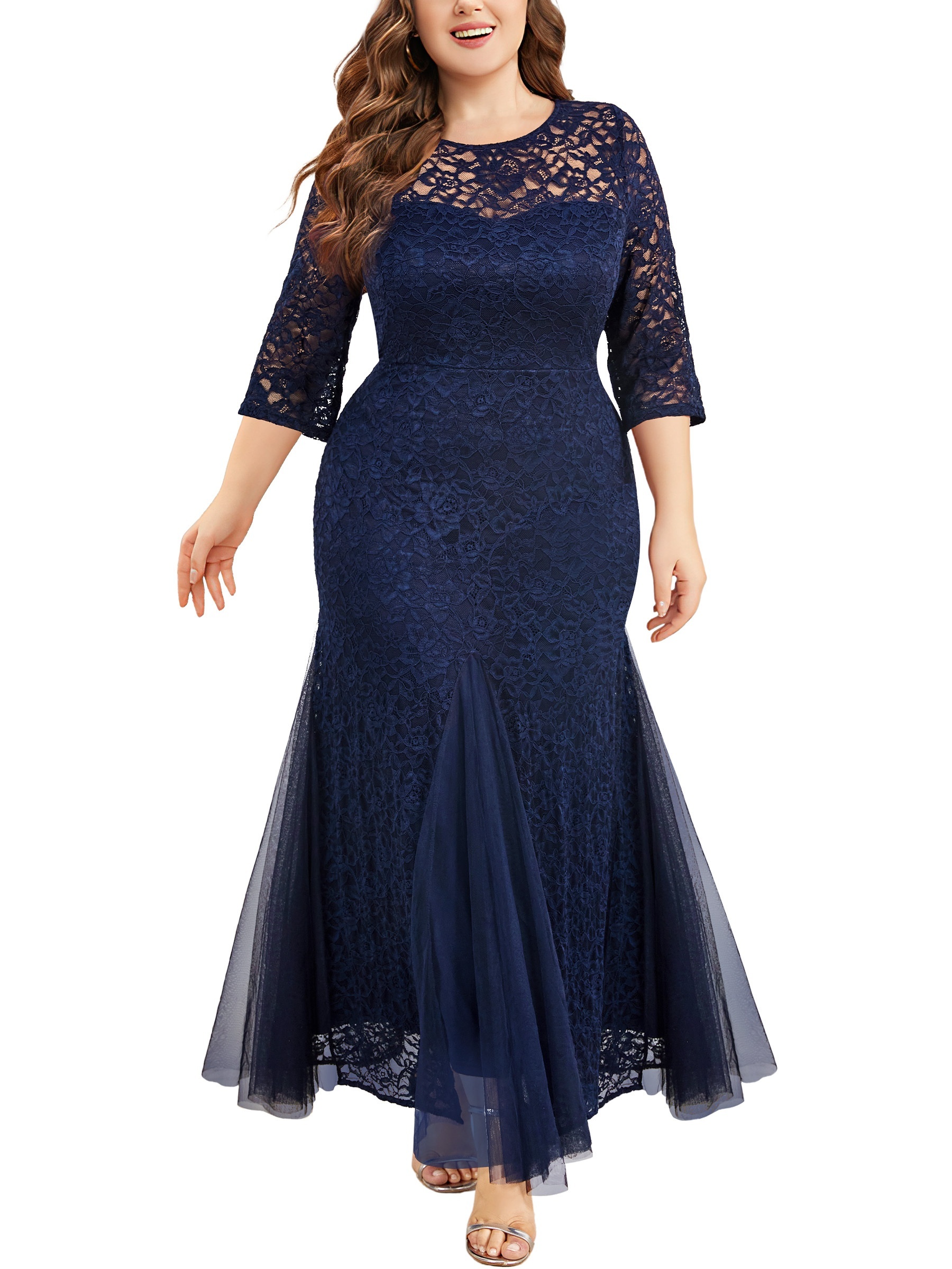 Plus Size Elegant Bridesmaid Dress Women's Plus Floral Lace - Temu Canada