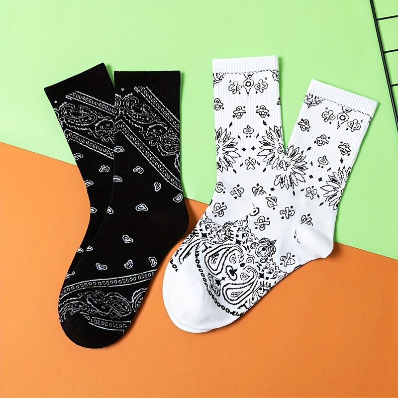 

2 Pairs Floral Print Socks, Comfy & Breathable Mid Tube Socks, Women's Stockings & Hosiery