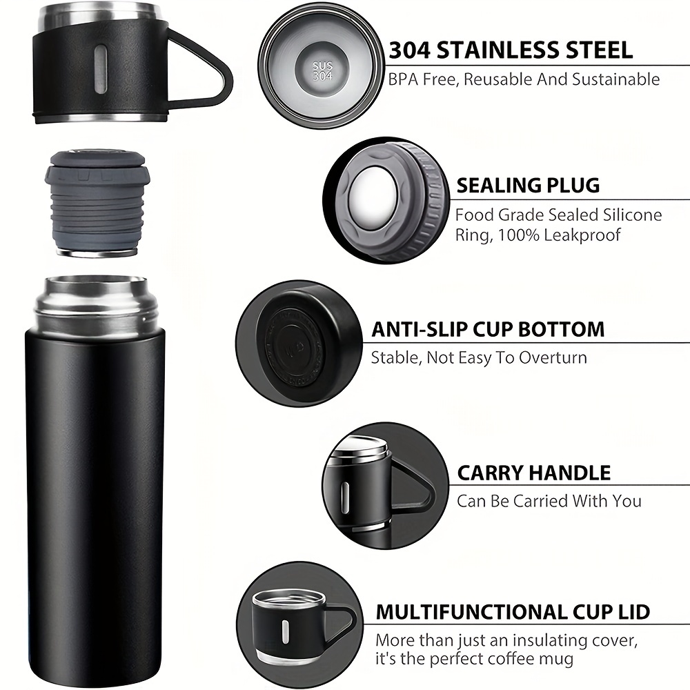 3-Piece Set 304 Stainless Steel Vacuum Flask 500ML Portable