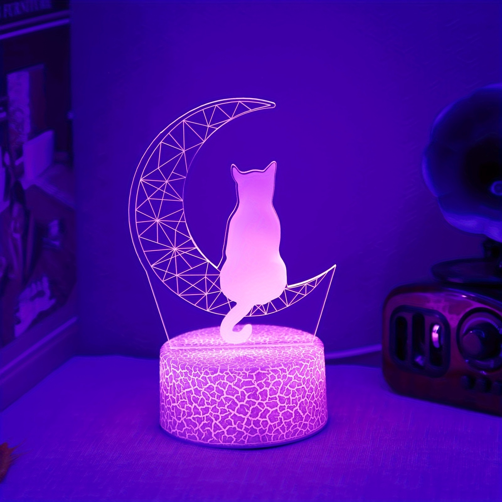 Luz nocturna para niños, lámpara de gato, 7 colores, linda luz