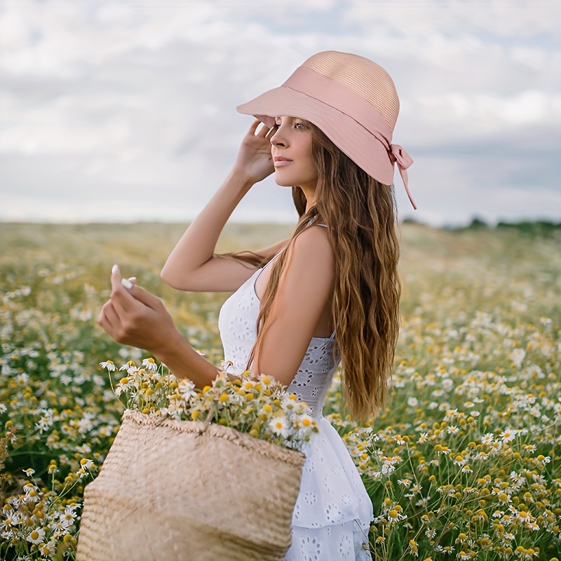Bowknot Cotton Bucket Hat Hollow Breathable Travel Beach Sun Hats