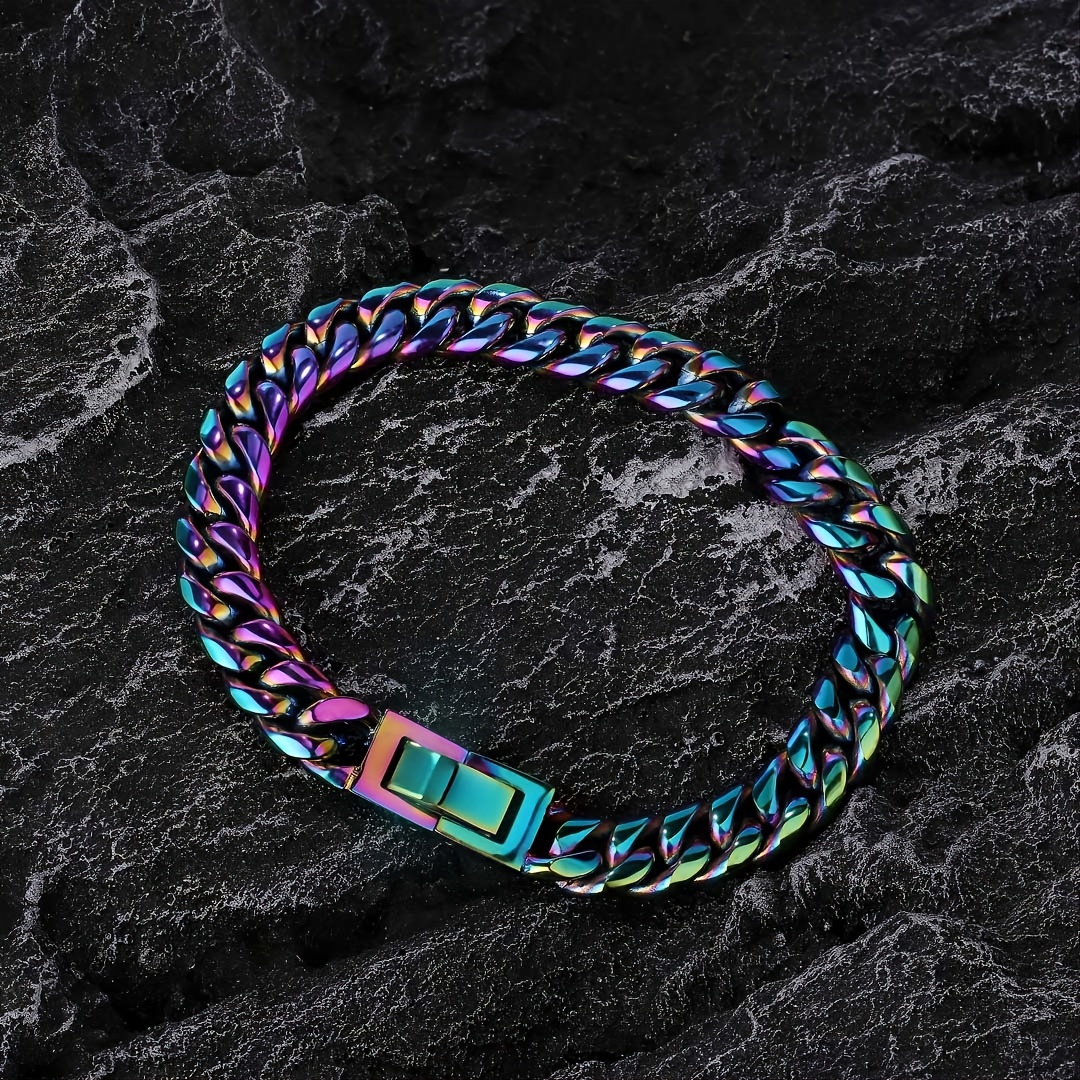 Unique Rainbow Cuban Link Bracelet For Men In Titanium