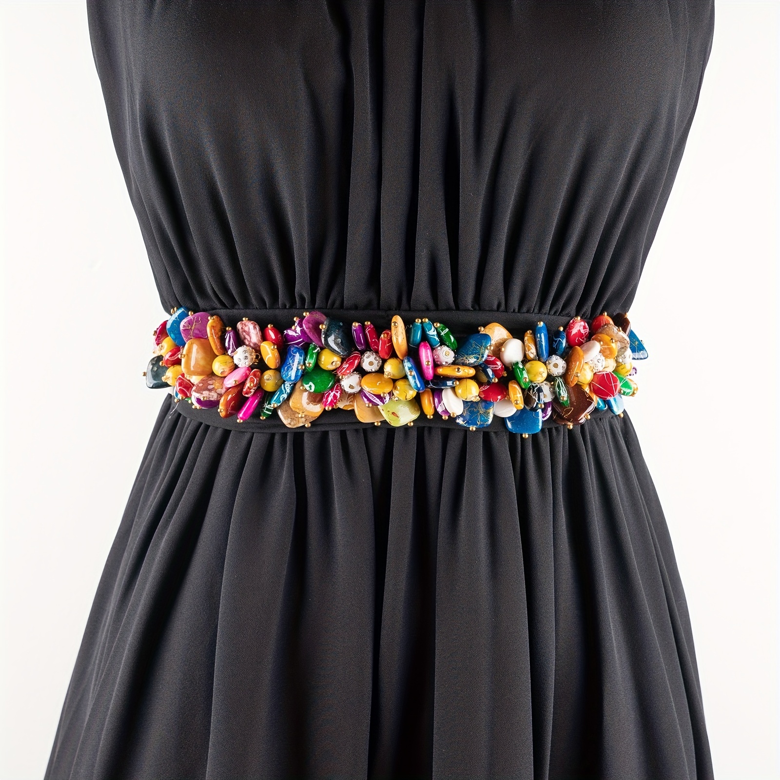 womens bohemian beaded elastic waist belt colorful handmade  display picture 2