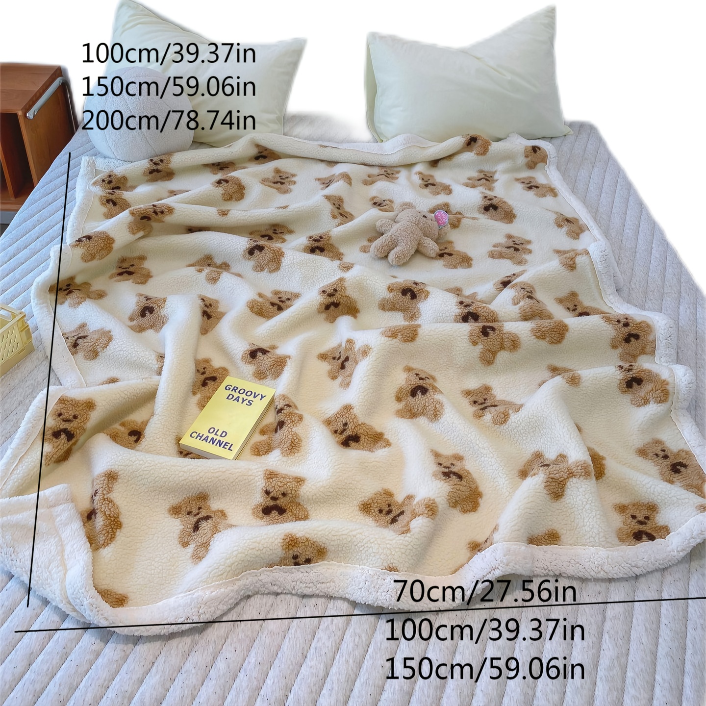 

1pc Cartoon Bear Print Sherpa Blanket, Soft Warm Throw Blanket Nap Blanket For Couch Sofa Office Bed Camping Travel, Multi-purpose Gift Blanket For All Season