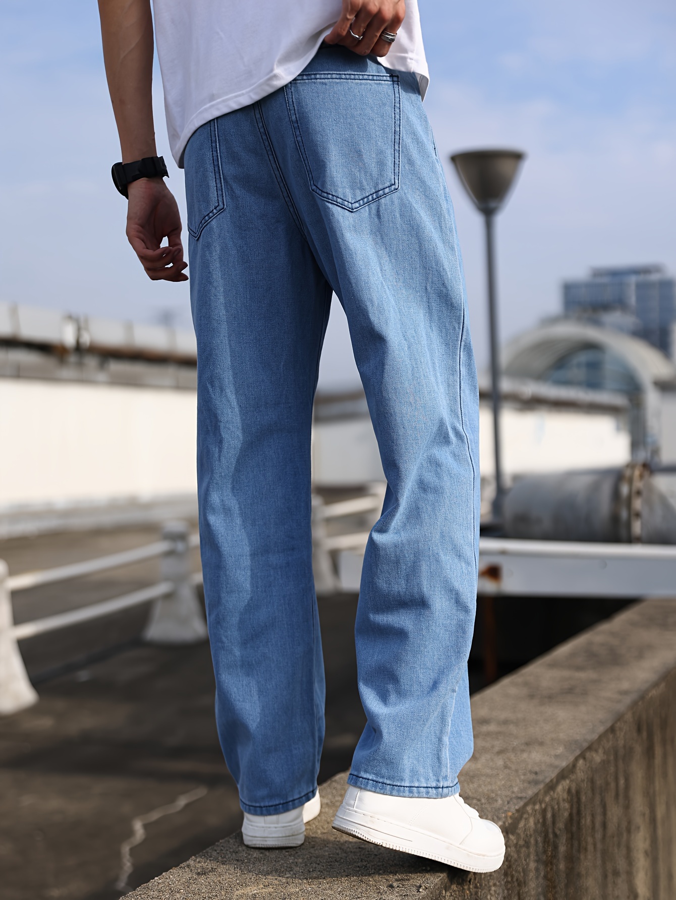 Loose Fit Wide Leg Jeans Men's Casual Street Style Denim - Temu