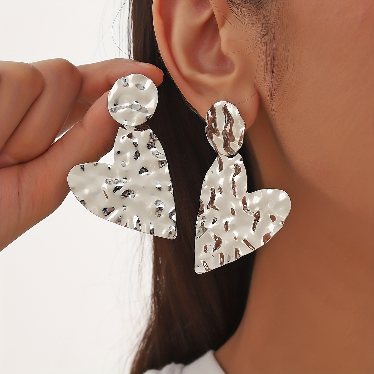 Pleated Heart Drop Earrings