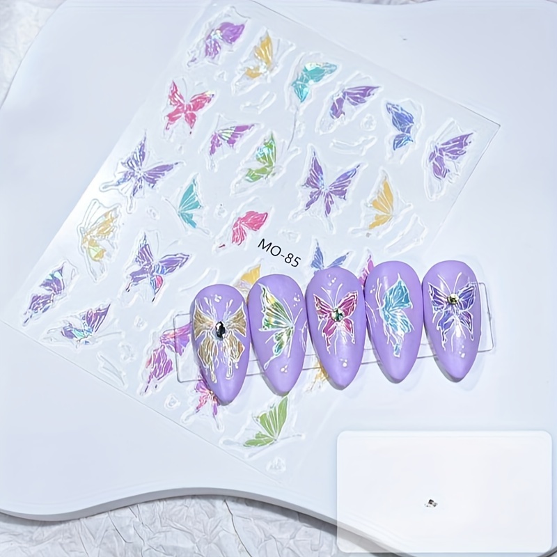 50pcs Luminous Purple Nail Charms,Moon Bow Bear Cherry Mermaid Tail Flower  Nail Art Accessories For Nail Art Decoration